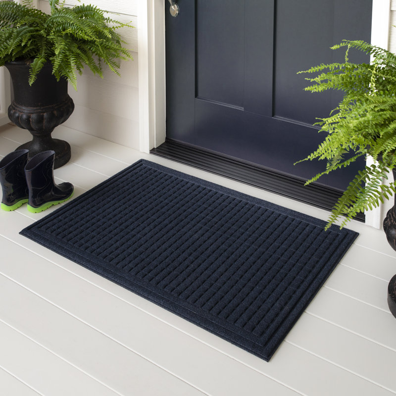 Caire Grid Impressions Recycled Rubber All Weather Outdoor Door Mat, 3' X 4', Blue