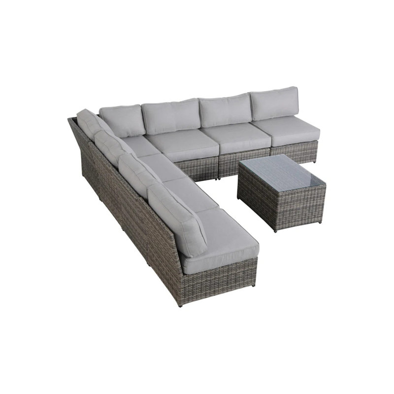 Ensemble de conversation de terrasse en osier pour 6 personnes avec coussins entièrement assemblé