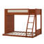 Lit superposé simple au-dessus d'un lit double avec tablette de rangement latérale et lit superposé en bois léger avec échelle intégrée et garde-corps-128987009