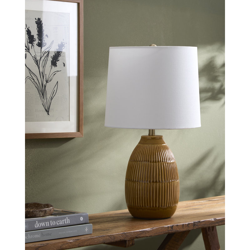 Lampe de table Audrys, Lin lin, Blanc, Orange