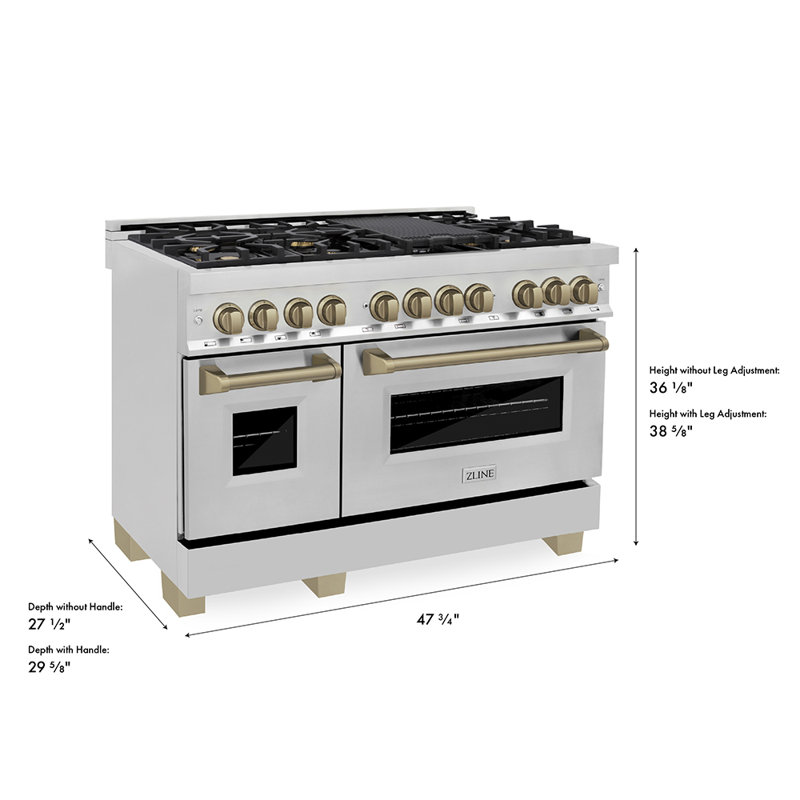ZLINE Autograph 48" Legacy Dual Fuel Range w/ 7 Burners & Accents, Champagne Bronze Stainless Steel