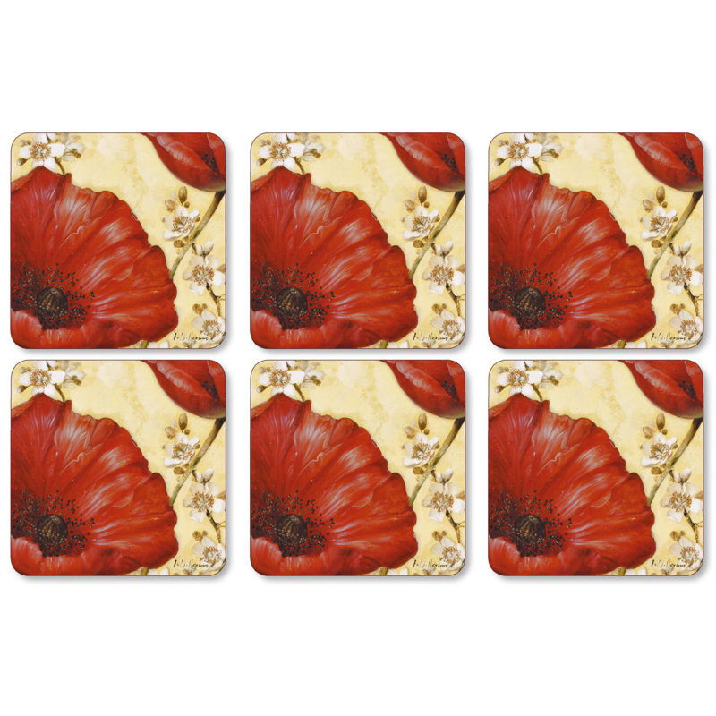 Pimpernel Red Poppy Blossom Coasters 4"X 4"