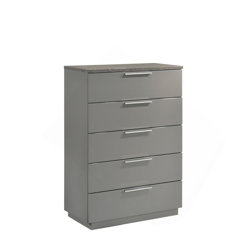 Commode - finition bicolore très brillante en marbre et laque avec tiroirs spacieux et pieds en métal