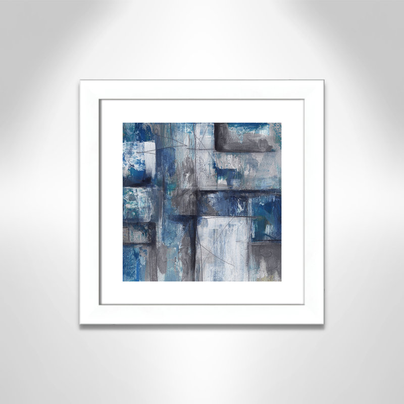 Patchwork abstrait II - peinture encadrée, H 18,5 po x l 18,5 po x P 1,25 po, Papier encadré blanc mat
