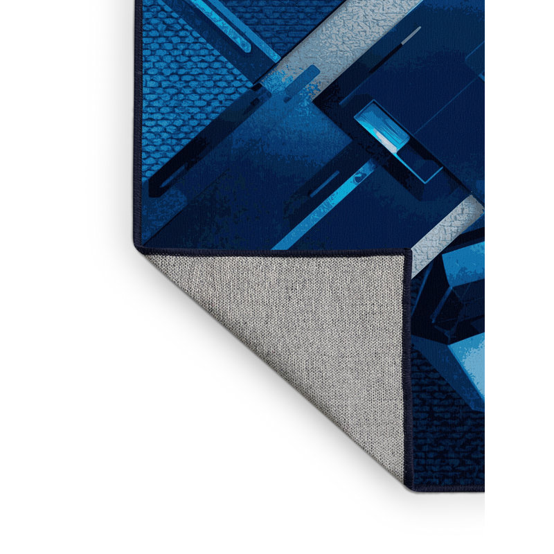 Machine Washable Wynsum Sleek & Chic Modern Geometric Shapes Rug in Blue – Navy Binding, 8' Round