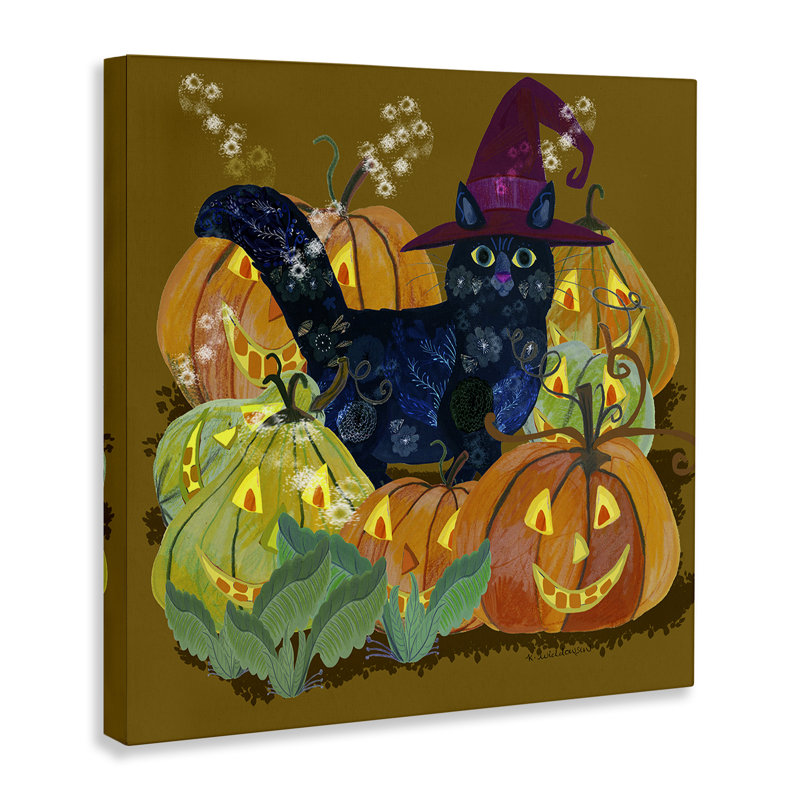 Chat avec toile Jack-o-Lanterns, design par Kay Widdowson, H 30 po x l 30 po