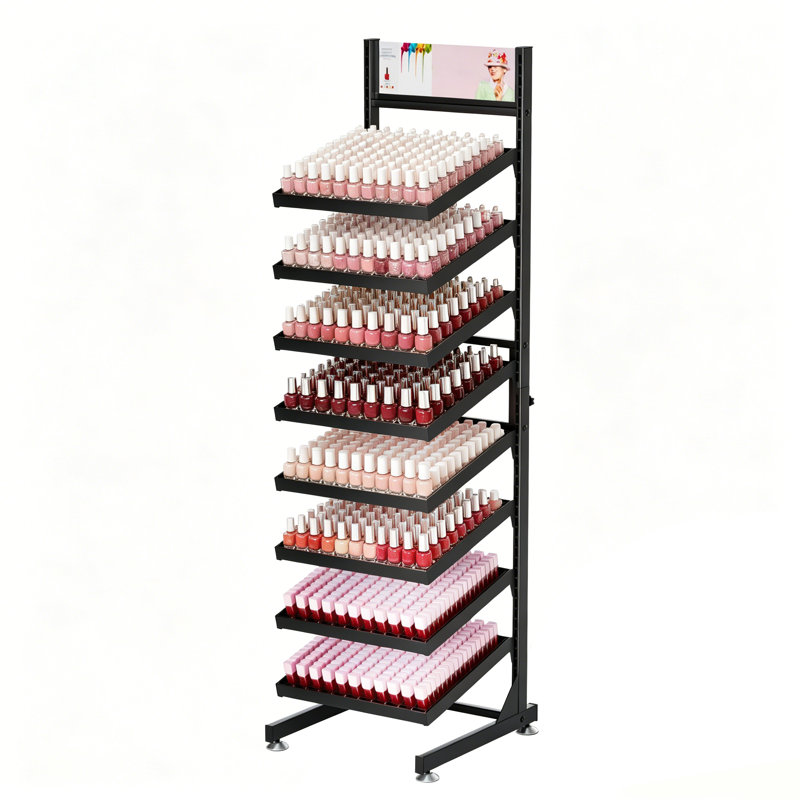 Nail Polish Organizer - 8 Tier Tilting Nail Polish Bottle Metal Shelving, Extra Large Capacity for Essential Oil Storage Suitable for Nail Salon Beauty Salon Retail Store Black