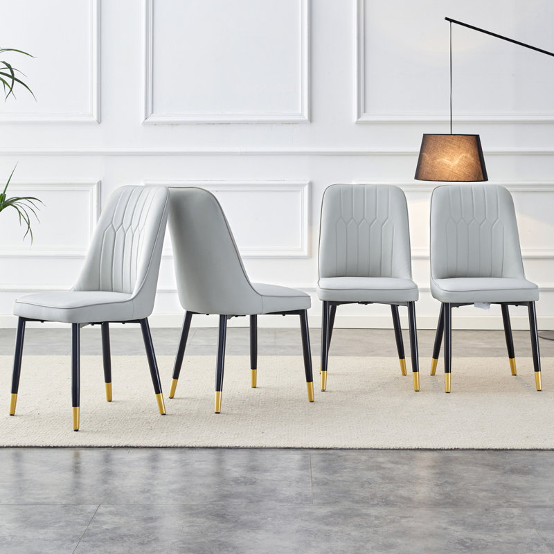 Chaises de salle à manger modernes, équipées de coussins de dossier en similicuir et de pieds en métal, Gris, 4