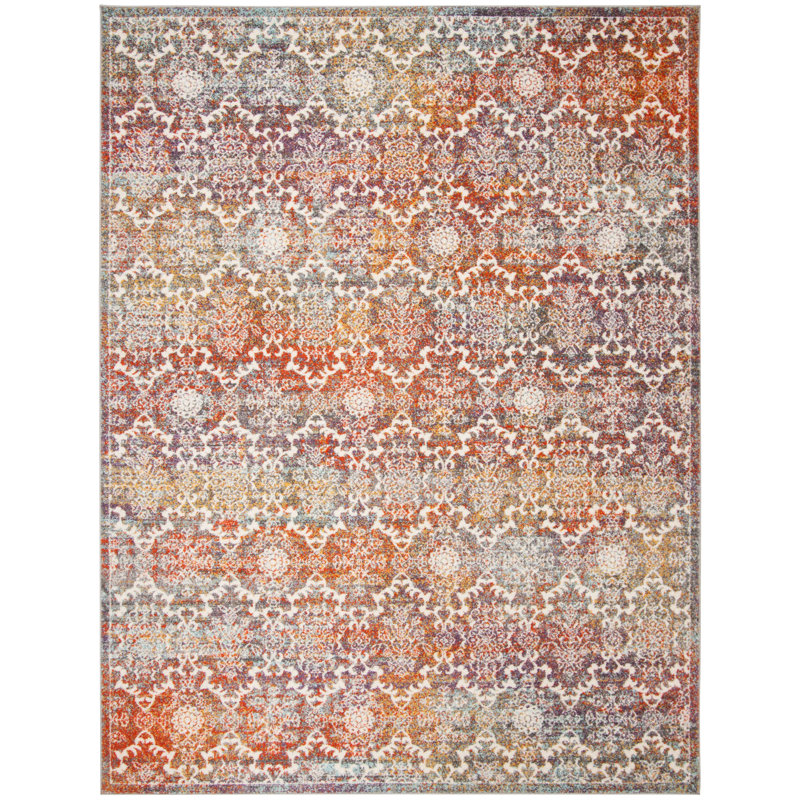 Felty Oriental Light Gray/Rust Area Rug, Rectangle 6' x 9'