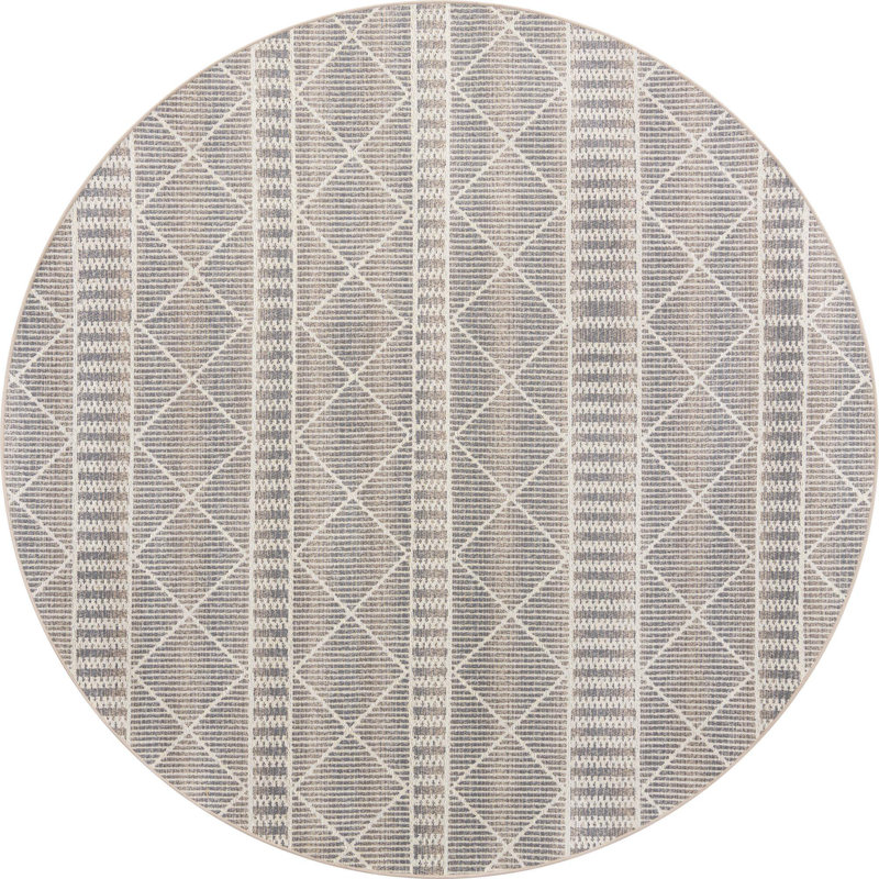 Tapis rayé intérieur / extérieur Azed, Rond 7 pi 10 po