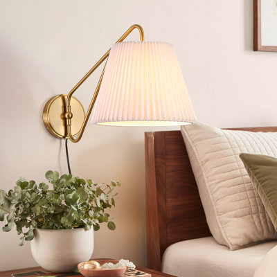 1-Light Modern Armed Wall Sconce with Plug-in Cord and Switch