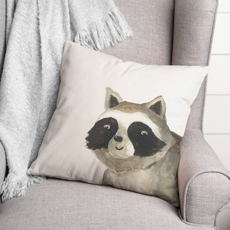 Coussin intérieur / extérieur Hello Raccoon, H 18 po x l 18 po, Carré