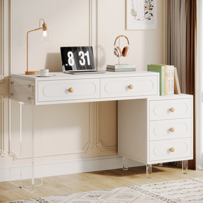 Kevonne Retractable Rectangle Computer Desk with 5 Drawers