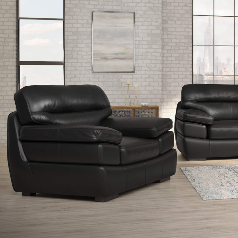 Fauteuil en cuir fleur l 49 po Jayson, Cuir véritable noir