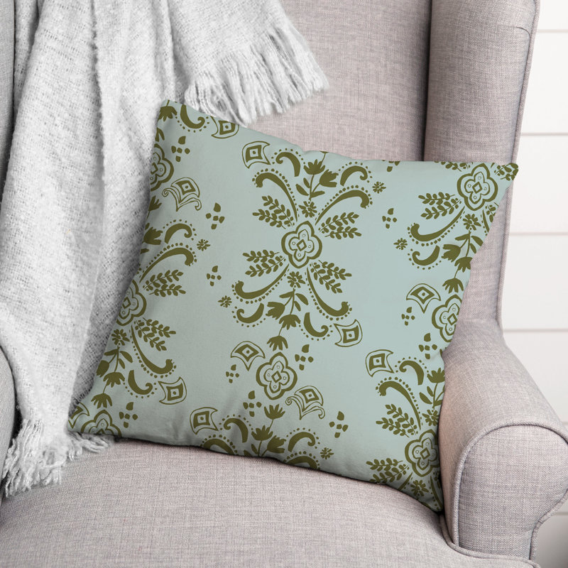 Coussin Floral, Bleu et vert