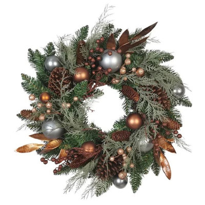Kurt Adler 24-Inch Unlit Copper and Silver  Green Wreath