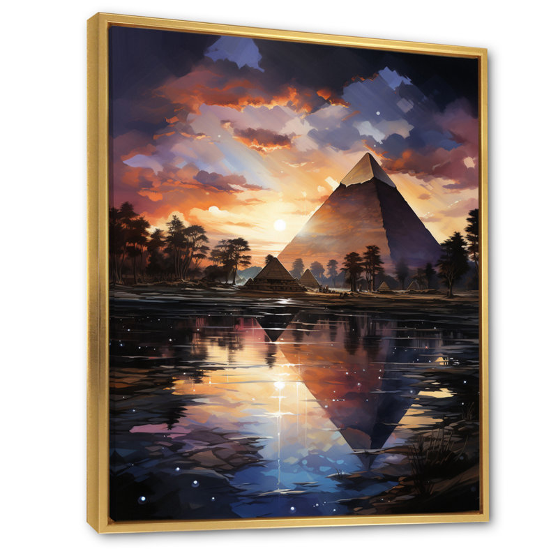 Égypte, pyramides mystiques - impression, Cadre flottant doré, H 40 po x l 30 po x P 1,5 po