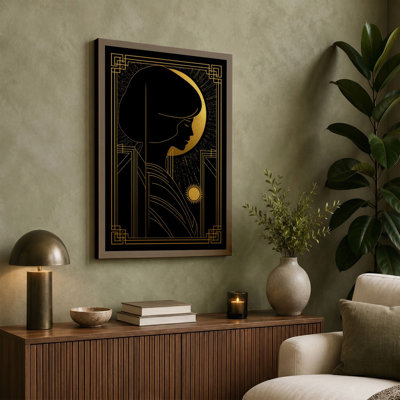 Golden Moon in Rest Art Deco - Wrapped Canvas