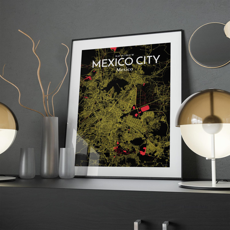 Mexico City Map in Contrast 1 Piece Wall Art, 24cm H x 18cm W x 0.05cm D