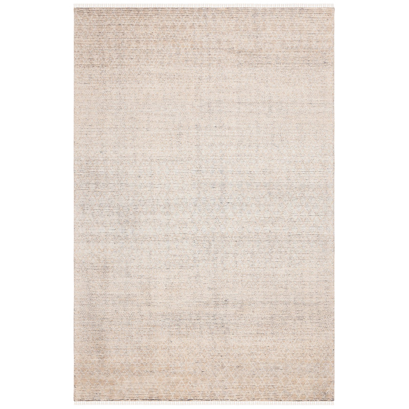 Tapis beige / ivoire à motif géométrique en laine / coton noué à la main Joshawa 801, Rectangle 8 pi x 10 pi