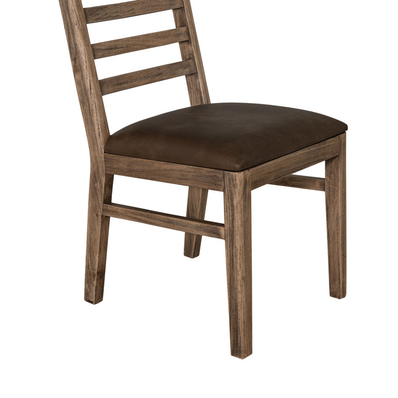Ensemble de 2 chaises d'appoint Eray, dossier en échelle, teck, similicuir, Brun tonneau