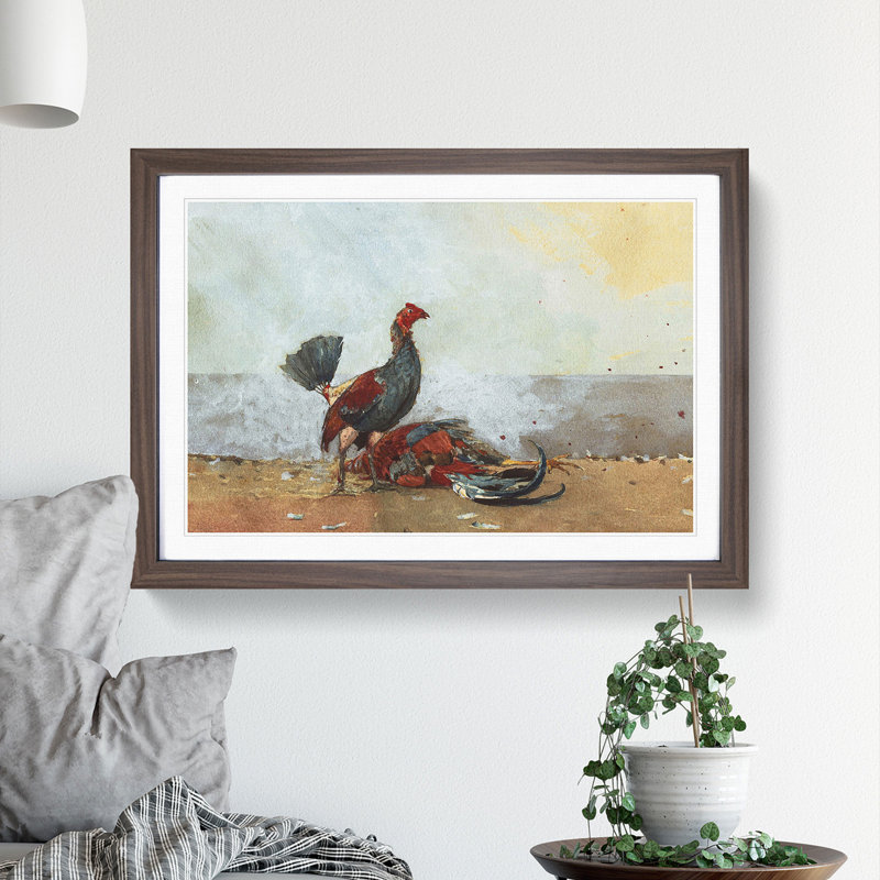 The Cock Fight by Winslow Homer - Picture Frame Painting, 36cm H x 48cm W x 2cm D, Walnut Framed