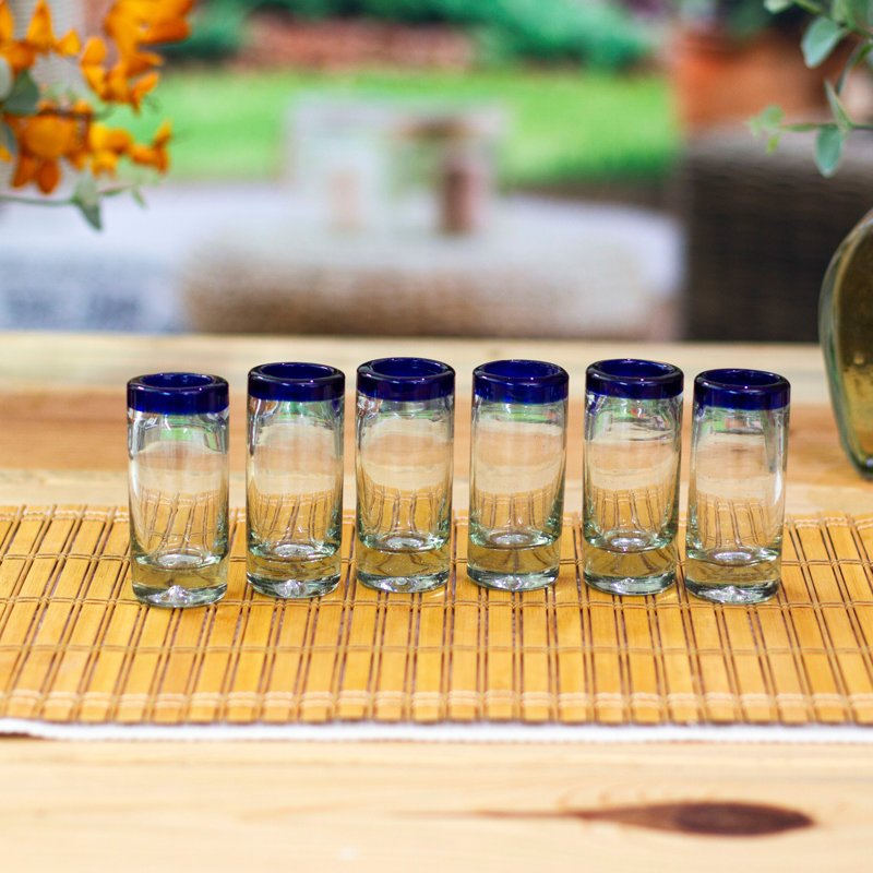 Handblown Shot Glasses Cobalt Blue Rim 