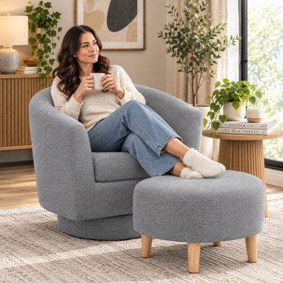  Fauteuil demi-tonneau pivotant avec repose-pieds Sharolynn