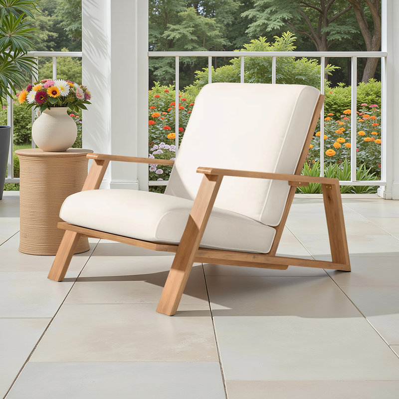 Chaise de patio avec coussins Brayson, Toile beige performante