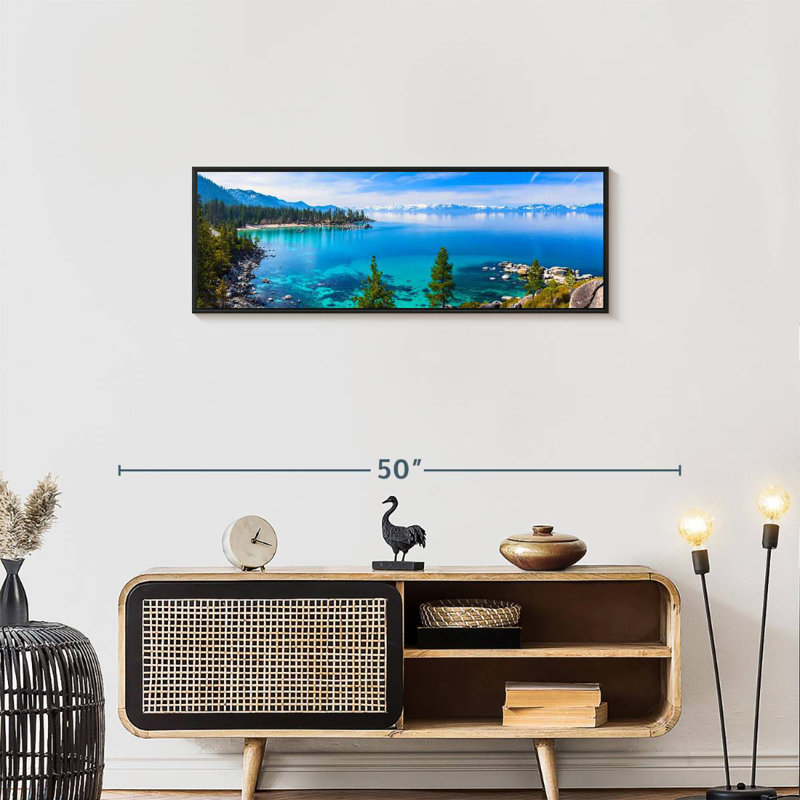 Tranquillité sur le lac Tahoe, Cadre flottant noir, 37 po x 13 po