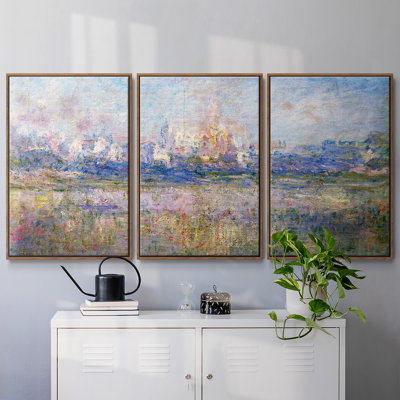 "Vétheuil dans le brouillard" par Monet, reproduction sur toile 3 pièces