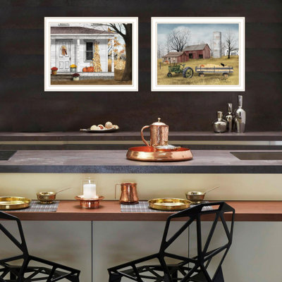"Trendy Decor" 4U 2 pièces Vignette Autumn Greetings, art mural encadré blanc pour le salon