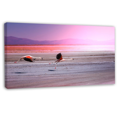 Reproduction de photo sur toile tendue, "Flying pair of mignon flamants roses"