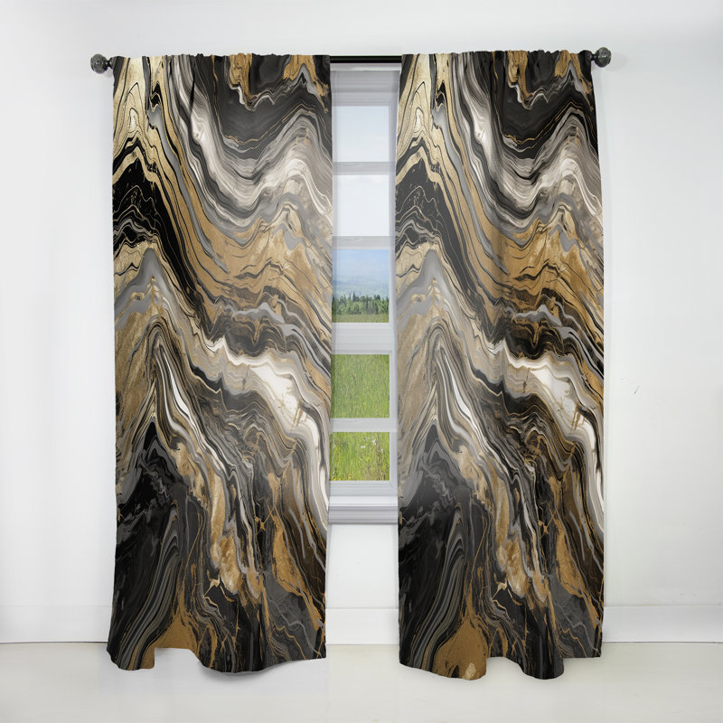 Campobello - Exploring The Depths Of Black Gold Geode III - Modern Velvet Curtain - Room Darkening - 1 panel, 52" W x 84" L