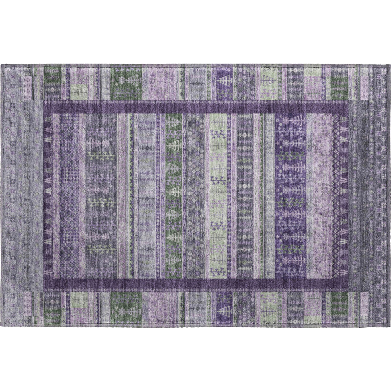Premium Machine Washable Mayfield AMF2160 Striped Rug, Rectangle 1'8" x 2'6", Purple