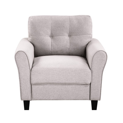 Fauteuil moderne en lin gris, coussin de siège confortable, structure, fauteuil de bureau à usage personnel 35 po en lin, dossier et siège, ensemble de pieds