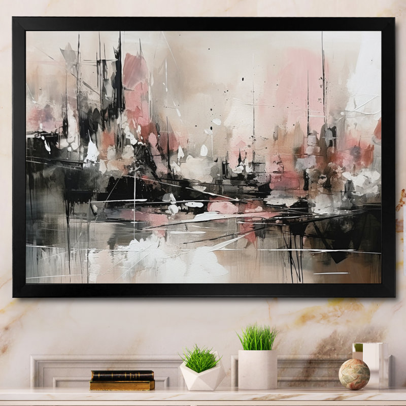 «Pink Black Minimalims Fludity I - Abstract Minimalisme, reproduction sur toile, Cadre simple noir