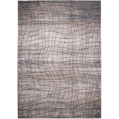 Tapis crème avec motif abstrait moka et beige et motif à carreaux gris anthracite - 4204.