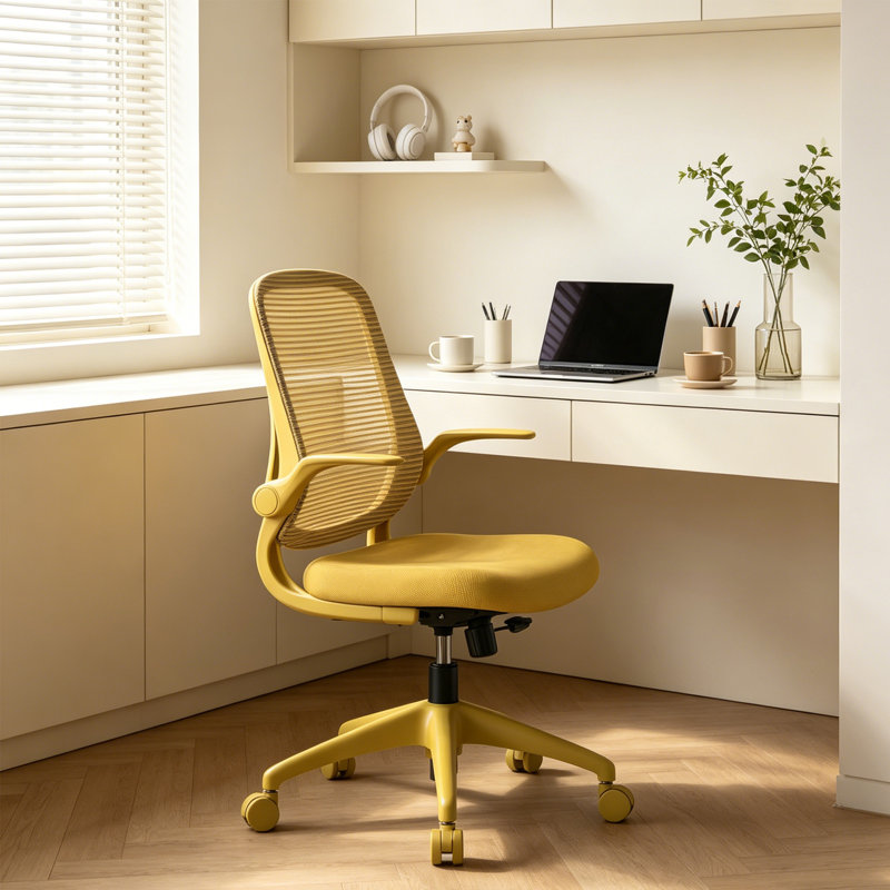 Ergonomic Office Chair,Mesh Task Chair With Flip-Up Armrests, Yellow