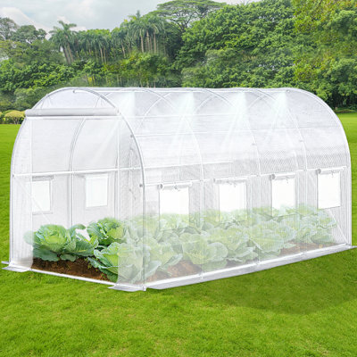 Tente de culture blanche en PVC, serre en acier galvanisé robuste avec ensemble de système de refroidissement par brumisation et 6 bouches d'aération, serre durable pour plantes