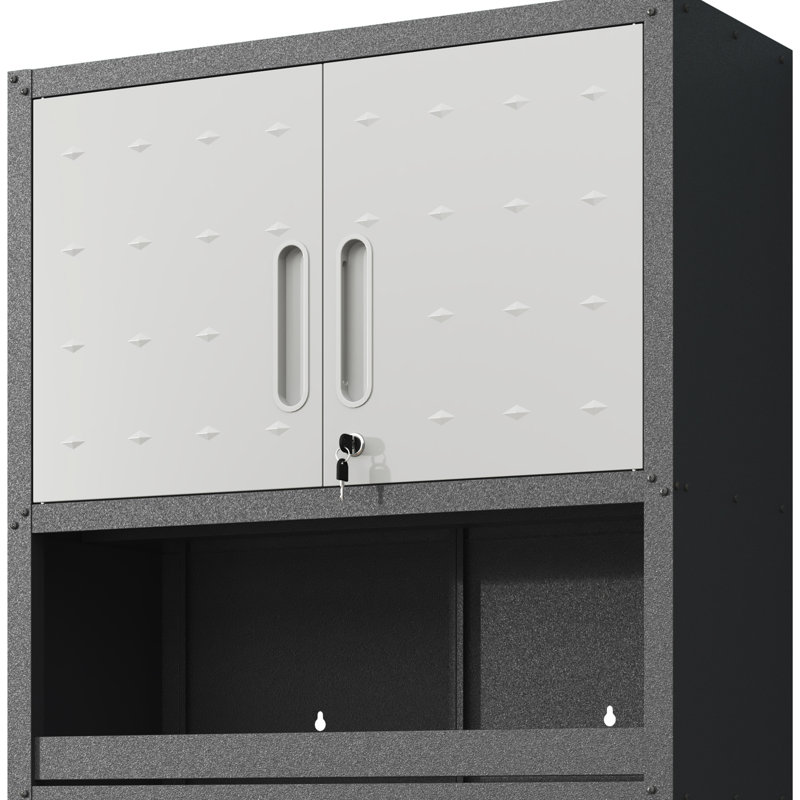 Armoire murale en métal avec tablette ouverte. Pour le garage, l'entrepôt, le bureau. Conception robuste et moderne pour les espaces organisés. Bureau avec porte verrouillable