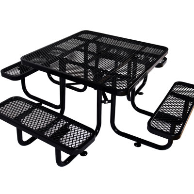 Table de pique-nique carrée en acier noir de 117 cm (46 po) – Idéale pour la pêche, les sorties et les fêtes dans le jardin. Support de parasol inclus.