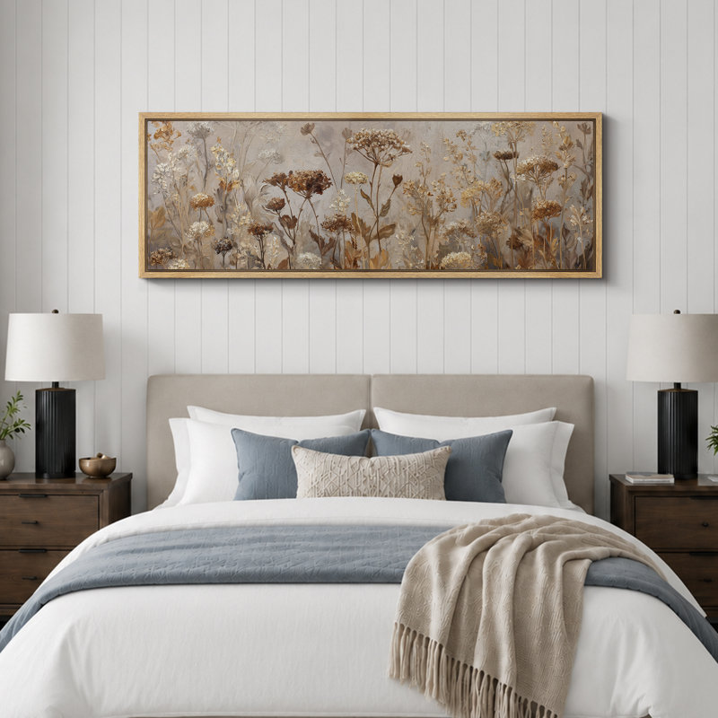 «Neutral Toned Dried Wildflowers Field», reproduction d'art sur toile encadrée, H 20 po x l 60 po x P 1,5 po