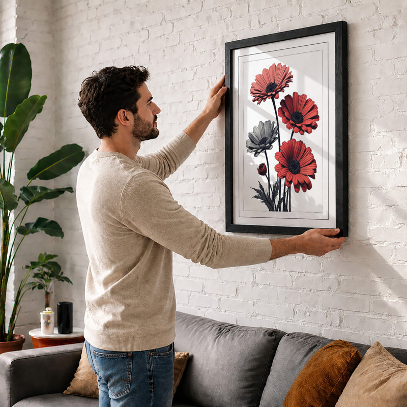 Gerbera Bloom Study Botanical - Framed Print, A2 - 59.4 x 42.0 cm, Oak