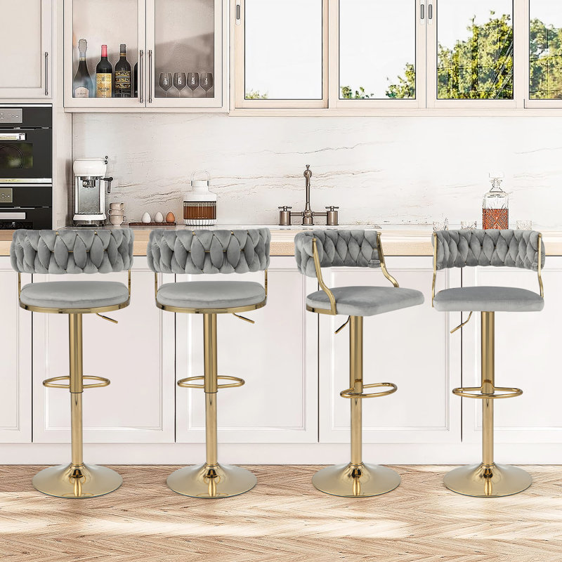 Yeni Swivel Adjustable Height Counter Stool with Metal Frame, Gray