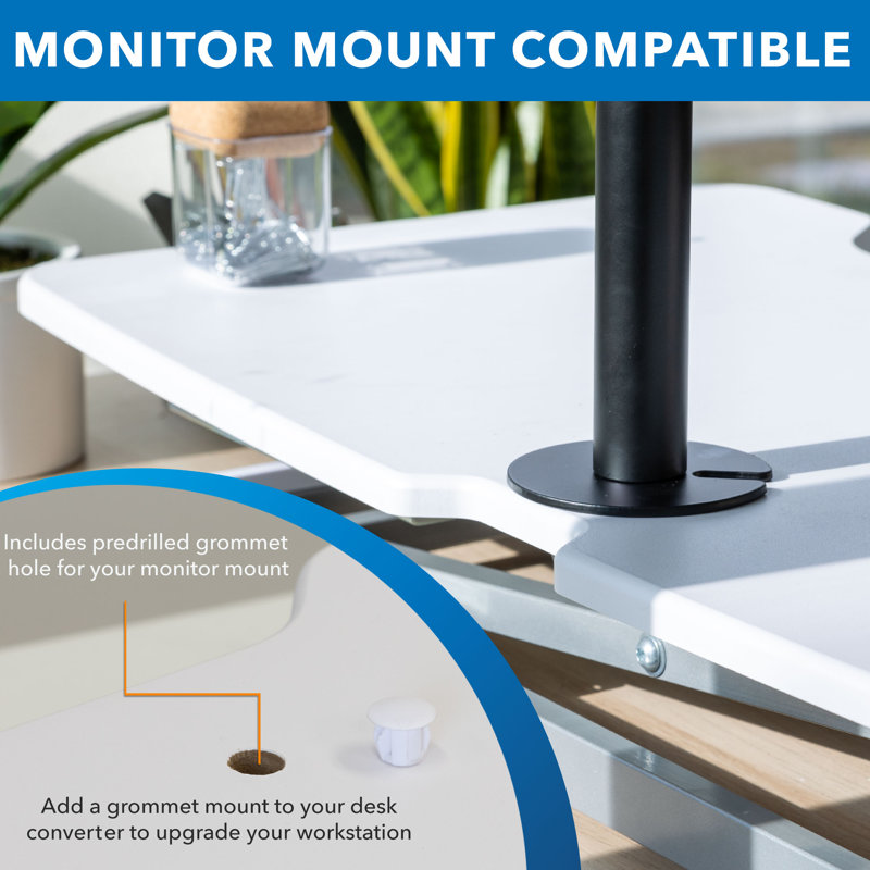 White Electric Adjustable Standing Desk Converter with Keyboard Tray