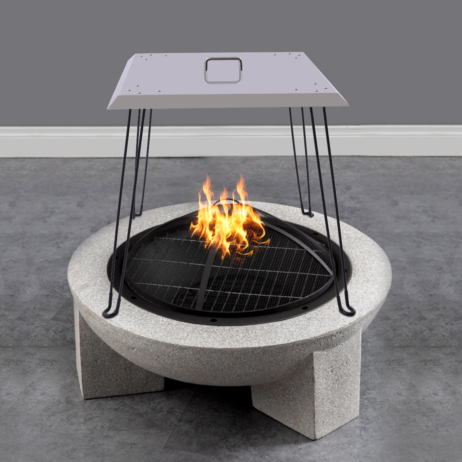 Arlmont & Co. Ivyann Fire Pit Heat Deflector Outdoor Fire Pit Stainless