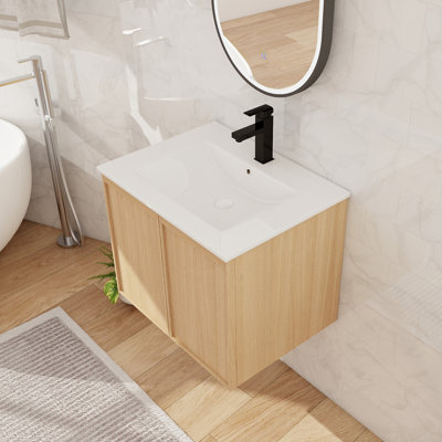 Meuble-lavabo mural simple 24 po avec lavabo en céramique et meuble-lavabo flottant 2 portes