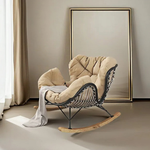 Chaise berçante élégante pour le balcon, Kaki, Noir / brun