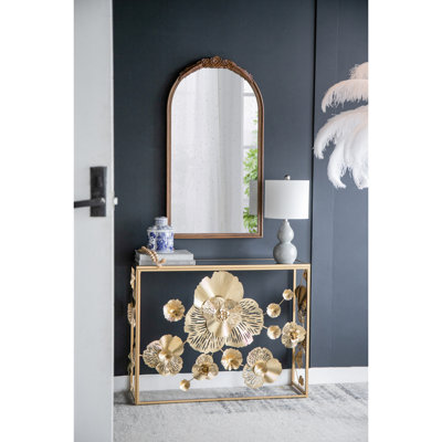 Miroir arqué en bois pour la salle de bain, le salon, le vestibule, 23 po x 42 po, rose antique